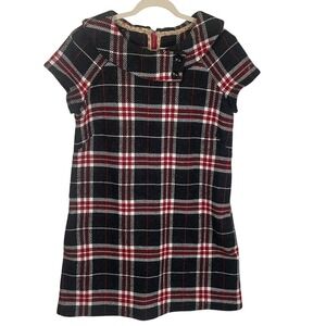 Beebop & Wally New York Wool Retro Red Black Plaid Dress Womens L Short Sleeve‎